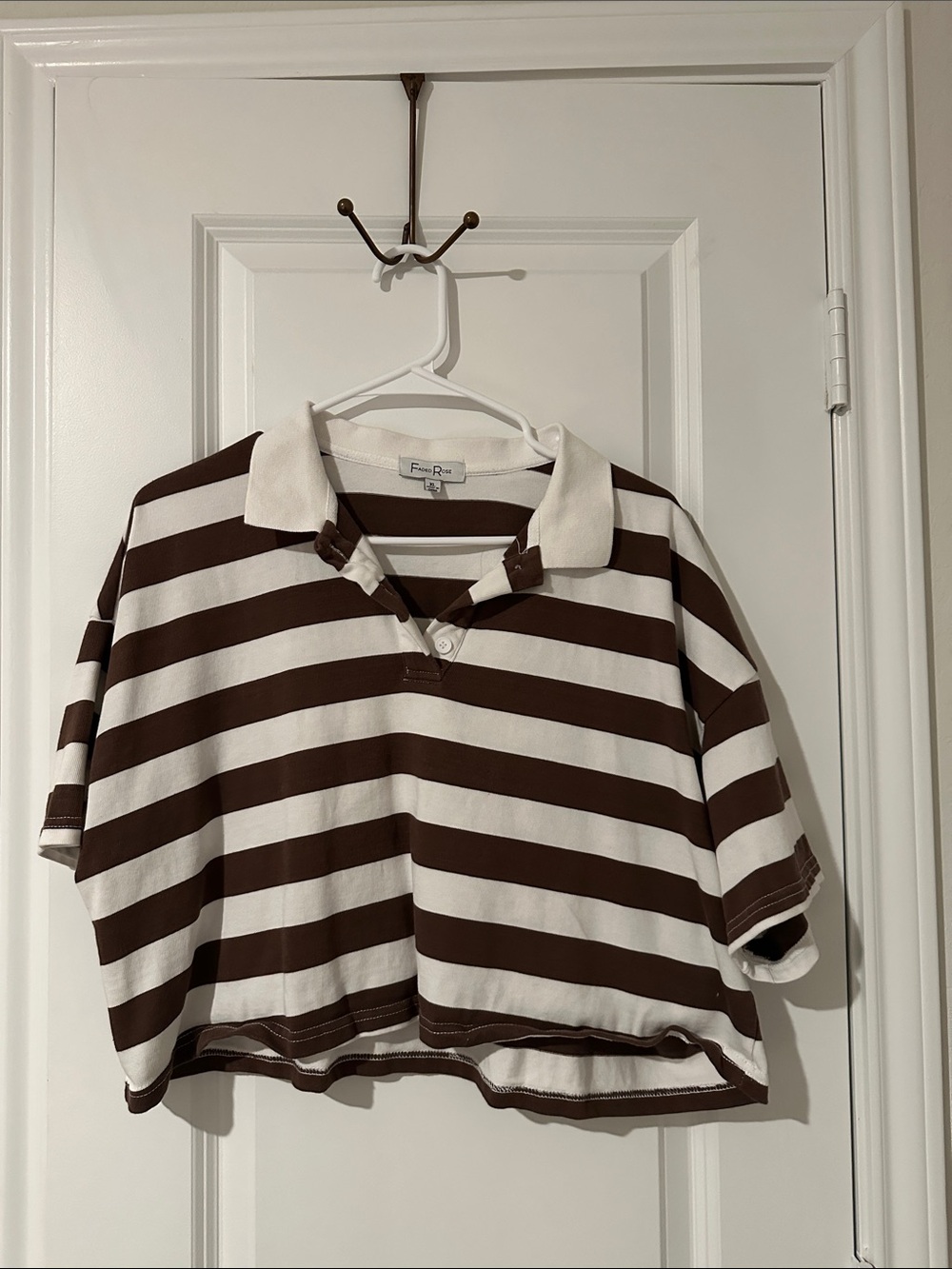 Striped Brown & White Cropped Polo Top